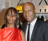 Harry Roselmack et son épouse Chrislaine lors de la soirée d'ouverture du flagship Lacoste sur les Champs-Elysées à Paris le 28 avril 2011