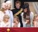 Sophie, comtesse de Wessex, le prince Harry, la princesse Catherine Middleton et la duchesse de Cornouailles Camilla Parker Bowles au balcon du Buckingham Palace lors du Trooping the Colour, célébration de l'anniversaire de la reine Elizabeth II, à Londres le 11 juin 2011