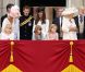 La princesse Catherine Middleton, le prince William, la reine Elizabeth II, le prince Philip, la duchesse de Cornouailles Camilla Parker Bowles, le prince Harry et d'autres membres de la famile royale lors du Trooping the colour, célébration de l'anniversaire de la reine Elizabeth II, au balcon du Buckingham Palace le 11 juin 2011 à Londres