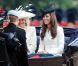 La princesse Catherine Middleton, la duchesse de Cornouailles Camilla Parker Bowles et le prince Harry lors du Trooping the colour, célébration de l'anniversaire de la reine Elizabeth II,  le 11 juin 2011 à Londres