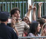Sacha Baron Cohen sur le tournage de son film The Dictator,  le 17 juillet 2011 à New York