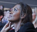 Karine Le Marchand et Cyril Lignac, à la conférence de presse de rentrée de M6, à Neuilly, le 1er septembre