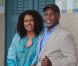 Danny Glover, avec sa bien aimée Eliane, inaugure la cabine de plage à son nom sur les planches, lors du festival de Deauville le 7 septembre 2011
