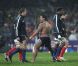 Les deux équipes entrent sur le terrain lors de la victoire française en Coupe du Monde de rugby face au Canada en Nouvelle-Zélande le 18 septembre 2011