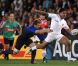  Vincent Clerc s'arrache pour stopper Tuilagi. 
 Le XV de France a su se transcender et retrouver les valeurs du combat pour dominer (19-12) le XV de la Rose le 8 octobre 2011 et accéder aux demi-finales du Mondial de rugby 2011. 