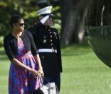Michelle Obama revenant d\'un weekend à Camp David le 9 octobre 2011 à Washington<br />