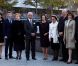 Avant les festivités du soir, les dignitaires scandinaves se sont recueillis à Ground Zero au memorial des attentats du 11 septembre (de g. à dte), à New York le 21 octobre 2011 : la princesse Mary, le prince Frederik, la présidente de la Finlande Tarja Halonen, le roi carl XVI Gustaf et la reine Silvia de Suède, la reine Sonja et le roi Harald V de Norvège, le président islandais Olafur Ragnar Grimsson et son épouse.