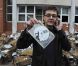 La directeur de la publication Charb devant les locaux incendiés de Charlie Hebdo , le 2 novembre 2011.