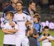 David Beckham et ses enfants Brooklyn, Romeo et Cruz le 16 octobre 2011 lors d'un match face aux Chivas USA au Home Depot Center de Los Angeles