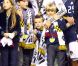 David Beckham et ses trois enfants Brooklyn, Romeo et Cruz le 20 novembre 2011 lors de la finale de MLS au Home Depot Center de Carson à Los Angeles