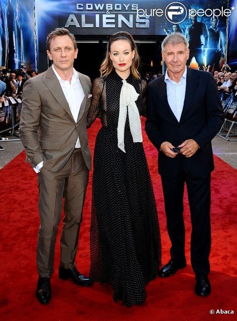 Harrison Ford, Olivia Wilde et Daniel Craig à Londres, le 11 août 2011.