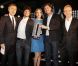 Michel Denisot, Arnaud Astruc, Julie Ferrier, Benjamin Fournier-Bidoz et Benoit Tiers à la remise des prix Audi Talents Awards dans les catégories musique et court-métrages à la Villa Inrocks, à Cannes le 17 mai 2012