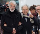 Michael Haneke et Jean-Louis Trintignant pendant la présentation du film <em>Amour</em>, à Cannes le 20 mai 2012