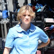 Reese Witherspoon, enceinte, sur le tournage de Devil's knot, à Atlanta, le 26 juin 2012