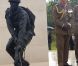 Le prince Charles, colonel en chef du régiment de parachutistes, à Staffordshire pour l'inauguration de deux sculptures hommages à l'oeuvre du régiment et de l'agence gouvernementale GCHQ, le 13 juillet 2012.