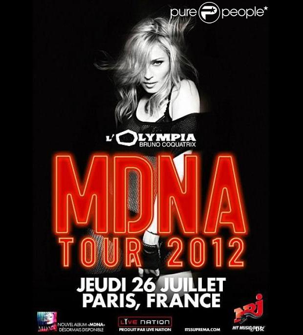 Madonna, annoncée à L'Olympia pour un concert unique le 26 juillet 2012.