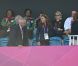 Kate Middleton le 4 août 2012 lors des JO de Londres, devant le match de hockey Grande-Bretagne - Pakistan.