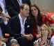 Kate Middleton et le prince William lors des finales de natation des Jeux olympiques de Londres le 3 août 2012 à l'Aquatics Centre