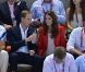 Kate Middleton et le prince William lors des finales de natation des Jeux olympiques de Londres le 3 août 2012 à l'Aquatics Centre