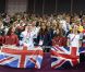 Kate Middleton aux JO de Londres le 5 août 2012 lors des finales masculines de gymnastique (cheval d'arçons et sol).