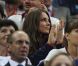 Kate Middleton aux JO de Londres le 5 août 2012 lors des finales masculines de gymnastique (cheval d'arçons et sol).
