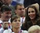 Kate Middleton aux JO de Londres le 5 août 2012 lors des finales masculines de gymnastique (cheval d'arçons et sol).
