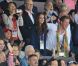 Kate Middleton, le prince William et le prince Harry ont exulté le 5 août 2012 au stade olympique lors du sacre d'Usain Bolt aux JO de Londres, vainqueur du 100m en 9"63.