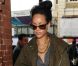 Rihanna, habillée d'une veste Etoile Isabel Marant vert kaki assortie à son pantalon, d'un sac Gucci et d'escarpins Manolo Blahnik, entre en gare de King Cross San Pancras pour rejoindre Paris. Le 1er septembre 2012.