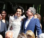 Mariage de Farida Khelfa et Henri Seydoux, sous le regard de Christian Louboutin et Arielle Dombasle, à la mairie du 17arrondissement de Paris, le 1er septembre 2012.