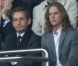Nicolas Sarkozy et son fils Pierre, attentifs dans les gradins du Parc des Princes, assistent à la victoire du Paris Saint-Germain face à Sochaux. Paris, le 29 septembre 2012.