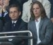 Nicolas Sarkozy et son fils Pierre, attentifs dans les gradins du Parc des Princes, assistent à la victoire du Paris Saint-Germain face à Sochaux. Paris, le 29 septembre 2012.