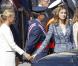 Le roi Juan Carlos d'Espagne, entouré du prince Felipe, de la reine Sofia, de la princesse Letizia, de l'infante Cristina et des infantes Pilar et Margarita, présidait le 1er octobre 2012 à Madrid la remise de la Croix du mérite collectif au régiment de cavalerie Alcantara.