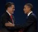 Mitt Romney et Barack Obama se serrent la main après le premier débat présidentiel à Denver. Le 3 octobre 2012.