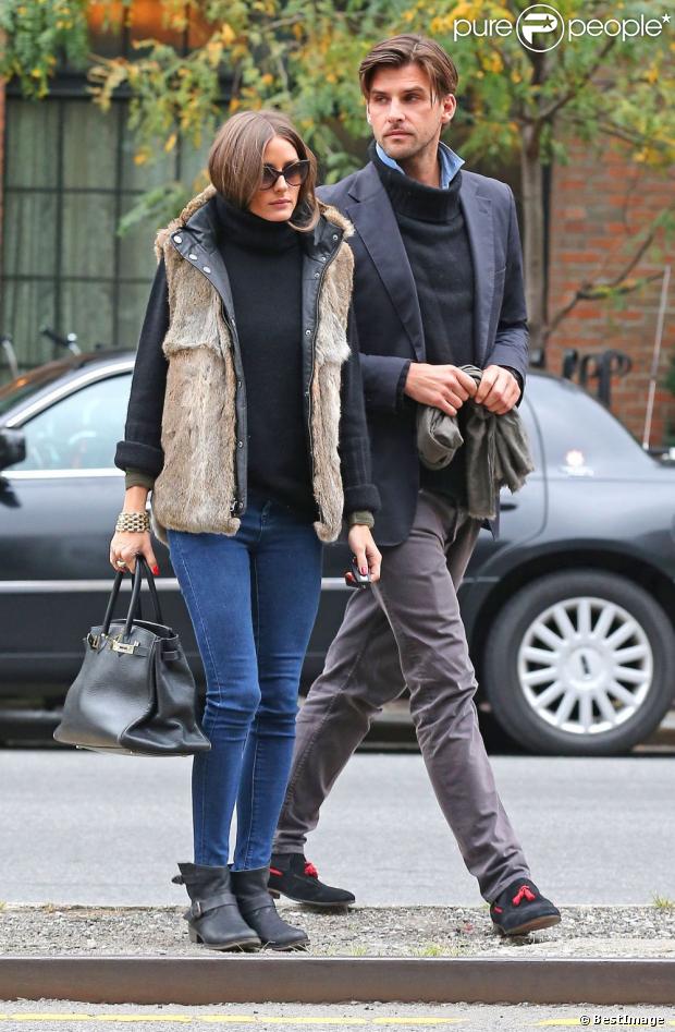 Olivia Palermo et son petit ami Johannes Huebl dans les rues de New York, le 8 octobre 2012.