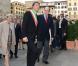  Le prince Albert de Monaco et la princesse Charlene en visite à Florence le 10 octobre 2012, reçus par le maire Matteo Rizzi et son épouse Agnese à l'Hôtel de Ville (Palazzo Vecchio), avant le Bal du Lys au Palazzo Pitti. 