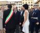  Le prince Albert de Monaco et la princesse Charlene en visite à Florence le 10 octobre 2012, reçus par le maire Matteo Rizzi et son épouse Agnese à l'Hôtel de Ville (Palazzo Vecchio), avant le Bal du Lys au Palazzo Pitti. 