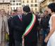  Le prince Albert de Monaco et la princesse Charlene en visite à Florence le 10 octobre 2012, reçus par le maire Matteo Rizzi et son épouse Agnese à l'Hôtel de Ville (Palazzo Vecchio), avant le Bal du Lys au Palazzo Pitti. 
