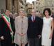  Le prince Albert de Monaco et la princesse Charlene en visite à Florence le 10 octobre 2012, reçus par le maire Matteo Rizzi et son épouse Agnese à l'Hôtel de Ville (Palazzo Vecchio), avant le Bal du Lys au Palazzo Pitti. 