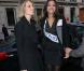 Marine Lorphelin, Miss France 2013, à la sortie d'Europe 1 avec Sylvie Tellier, le 10 décembre 2012