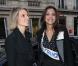 Marine Lorphelin, Miss France 2013, à la sortie d'Europe 1 en compagnie de Sylvie Tellier, le 10 décembre 2012