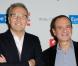 Laurent Ruquier et Gérard Miller lors de la présentation de  On ne demande qu'à le connaitre  au Théâtre Antoine dont il est propriétaire à Paris, le 2 décembre 2012.