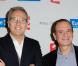 Laurent Ruquier et Gérard Miller lors de la présentation de  On ne demande qu'à le   connaître  au Théâtre Antoine dont il est propriétaire à Paris, le 2 décembre 2012.