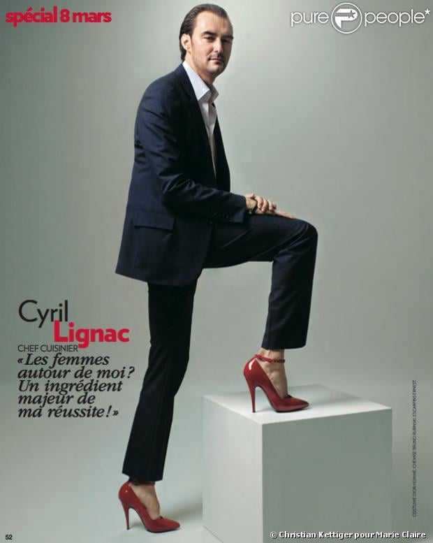 Cyril Lignac a posé avec des talons dans le numéro de mars 2013 du magazine Marie Claire. Photo publiée avec l'aimable autorisation de Marie Claire.