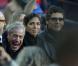 Jean Claude Darmon et Hoda Roche accompagnés de Pascal Elbé lors du match entre le Paris Saint-Germain et le FC Barcelone au Camp Nou de Barcelone le 10 avril 2013 en quart de finale de Ligue des Champions (1-1)