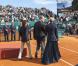  Beaucoup d'émotion et de joie lors de la remise des trophées par le prince Albert de Monaco et la princesse Charlene à Novak Djokovic et Rafael Nadal après la victoire du Serbe en finale du Rolex Masters de Monte-Carlo, le 21 avril 2013. 
