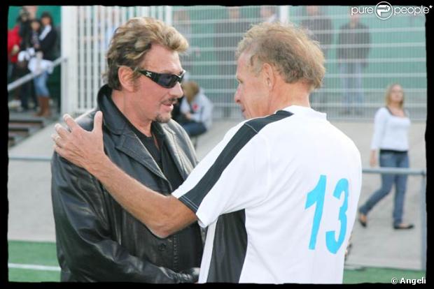 Quand Johnny rencontre PPDA au match organisé pour l'UNICEF, le 28/09/08