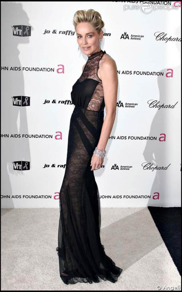 Sharon Stone à la soirée organisée pour la Fondation Elton John AIDS. 22/01/09