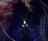 Kylie non plus n'a pas le vertige, accrochée à sa grande roue en concert à Londres !