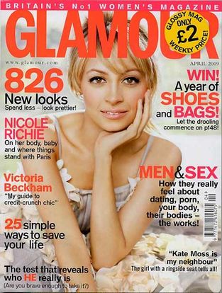 Nicole Richie en couverture du magazine anglais Glamour du mois d'avril 2009