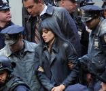 Angelina Jolie lors du tournage de Salt, à New York, en mars 2009.